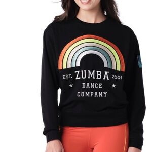 Zumba NWT Zumba Dance Company Rainbow‎ Embroidered Unisex Black Relaxed Sweater